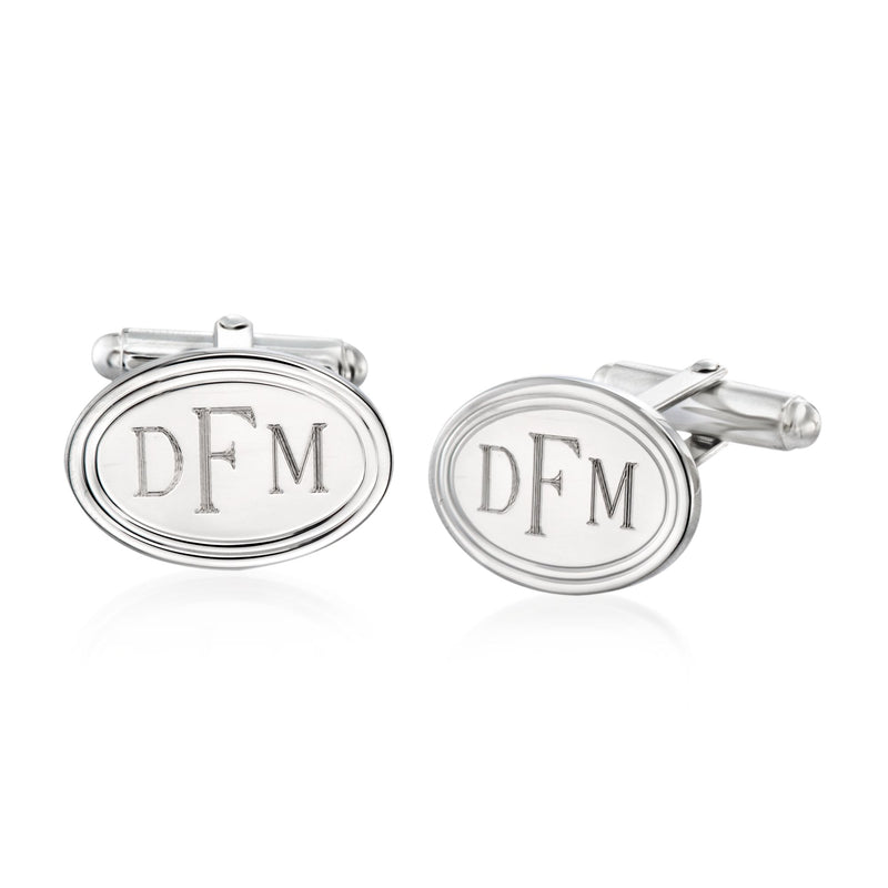 Sterling silver oval cuff links with engraved DFM initials
