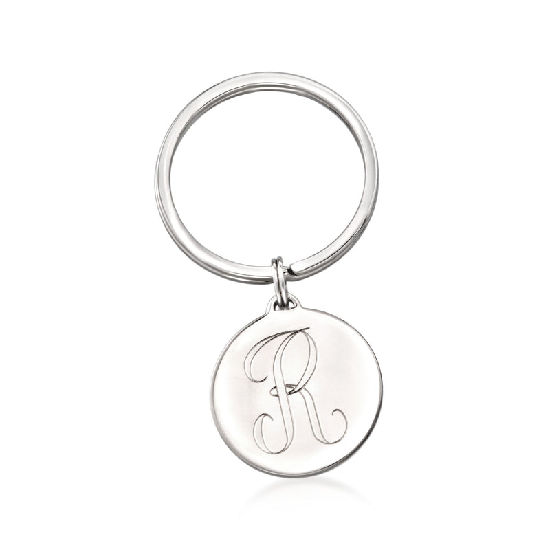 Sterling silver round keychain with monogram initial letter R