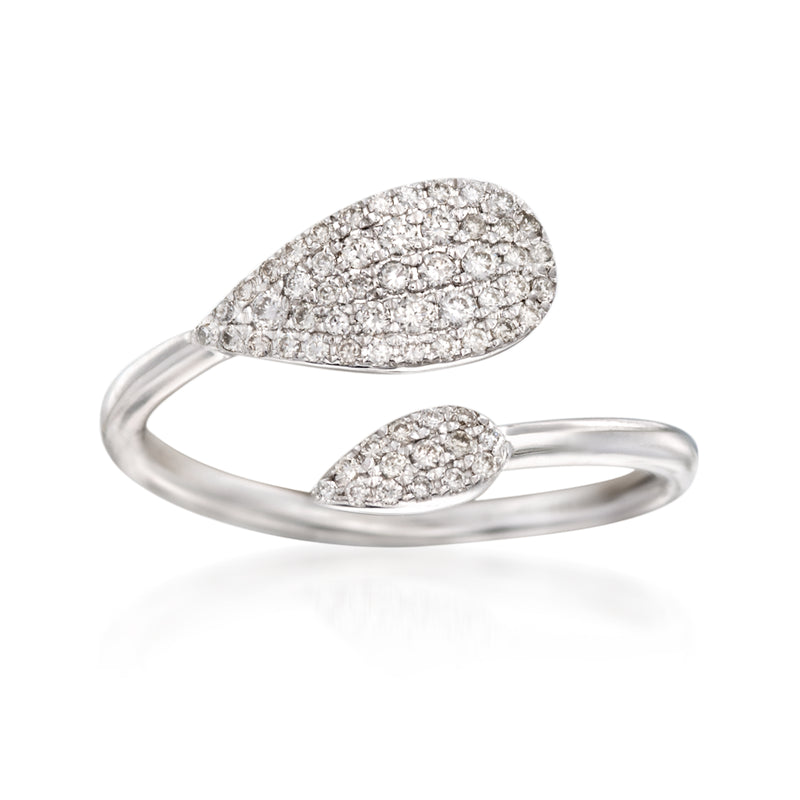Gabriel Designs diamond bypass ring in 14kt white gold with pavé pear-shaped ends