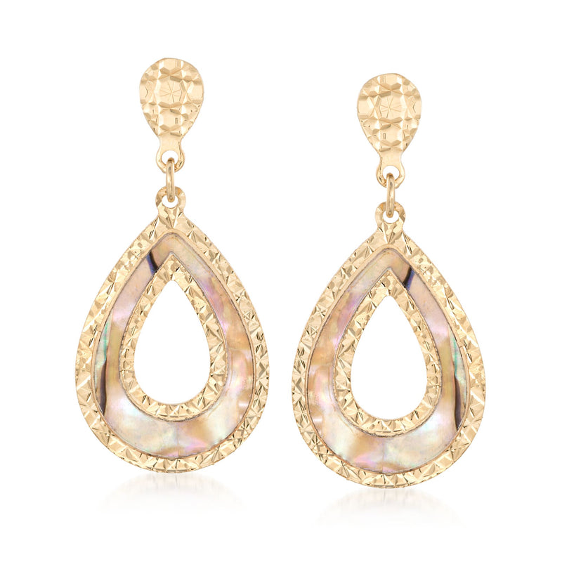 18kt gold over sterling drop earrings with teardrop mother-of-pearl inlays