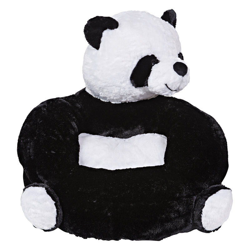 Plush panda character chair for children, black and white round seat with arms