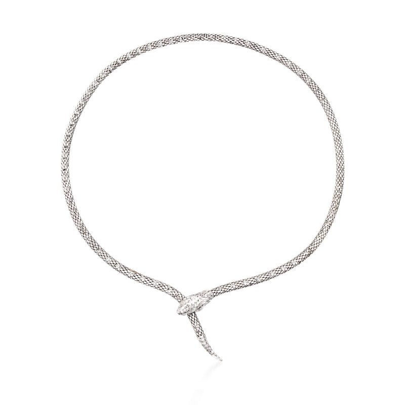 Italian sterling silver snake collar necklace with diamond-cut and polished chain links
