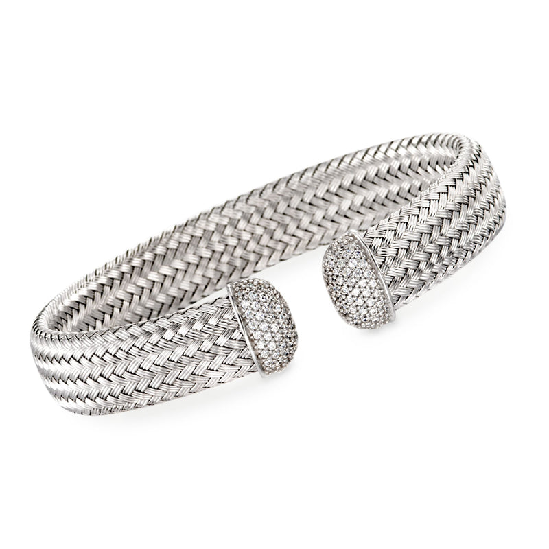 Charles Garnier Bellini sterling silver woven cuff bracelet with pavé CZ ends