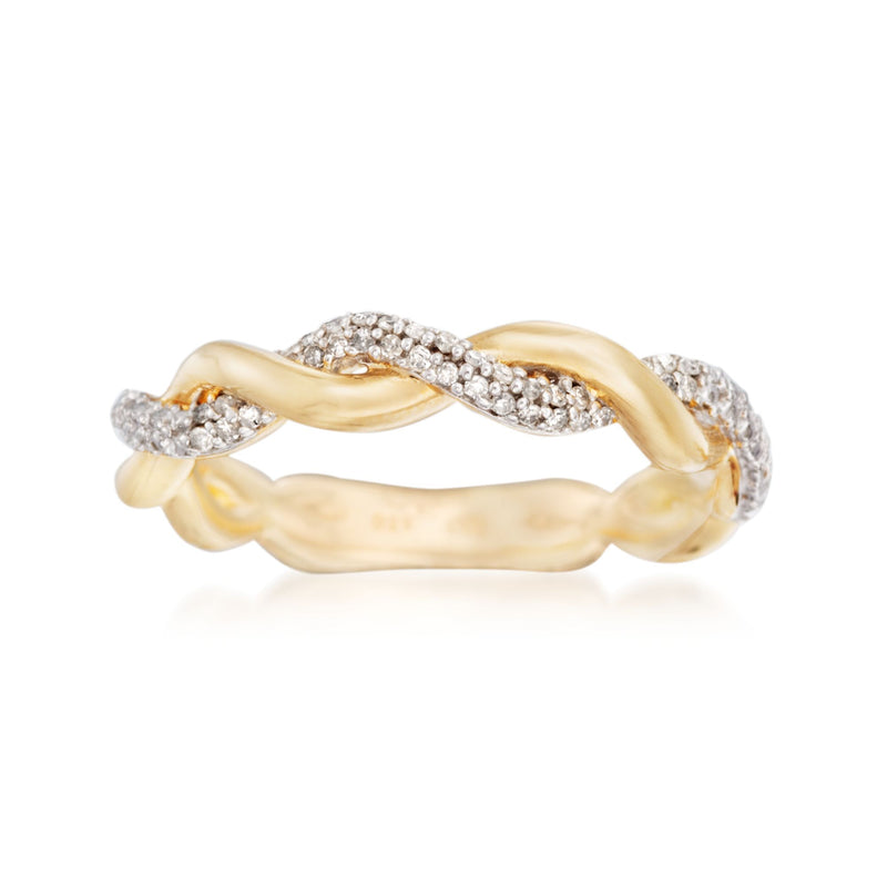 Diamond twist ring in yellow gold over sterling silver