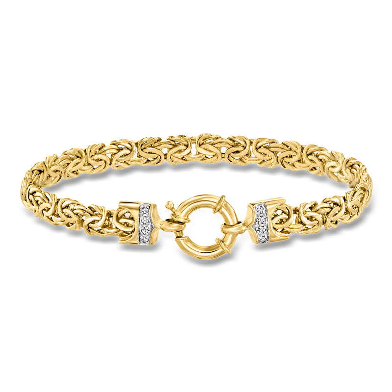 14kt yellow gold Byzantine chain bracelet with diamond accents and hinge clasp