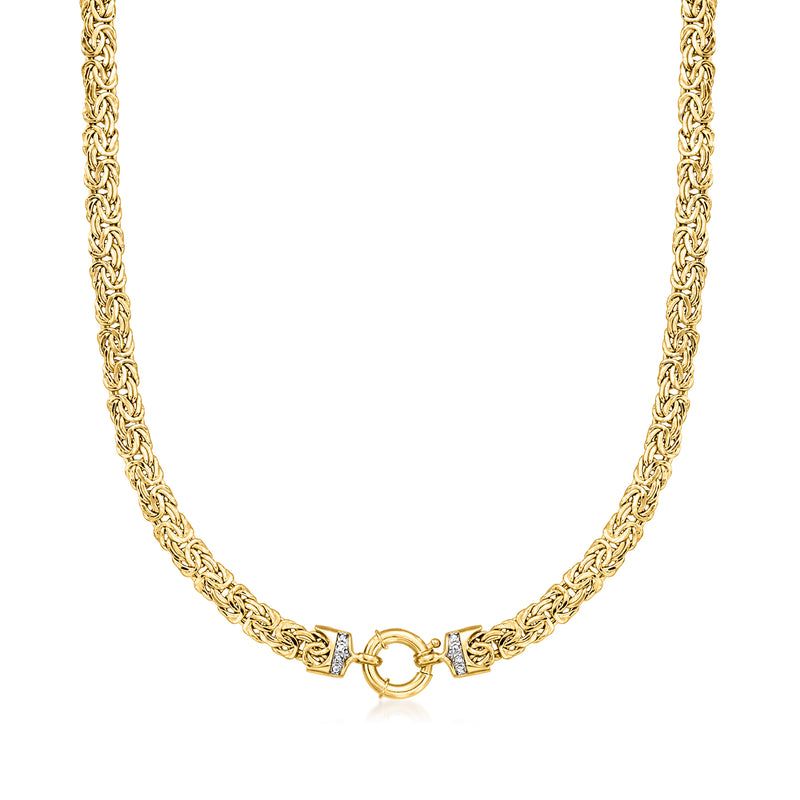 14kt yellow gold Byzantine necklace with diamond accents and ring clasp