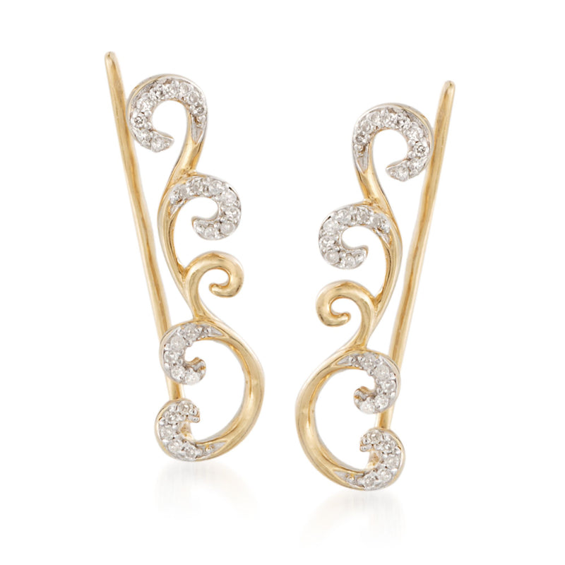 Diamond scrollwork ear crawlers in 14kt gold over sterling