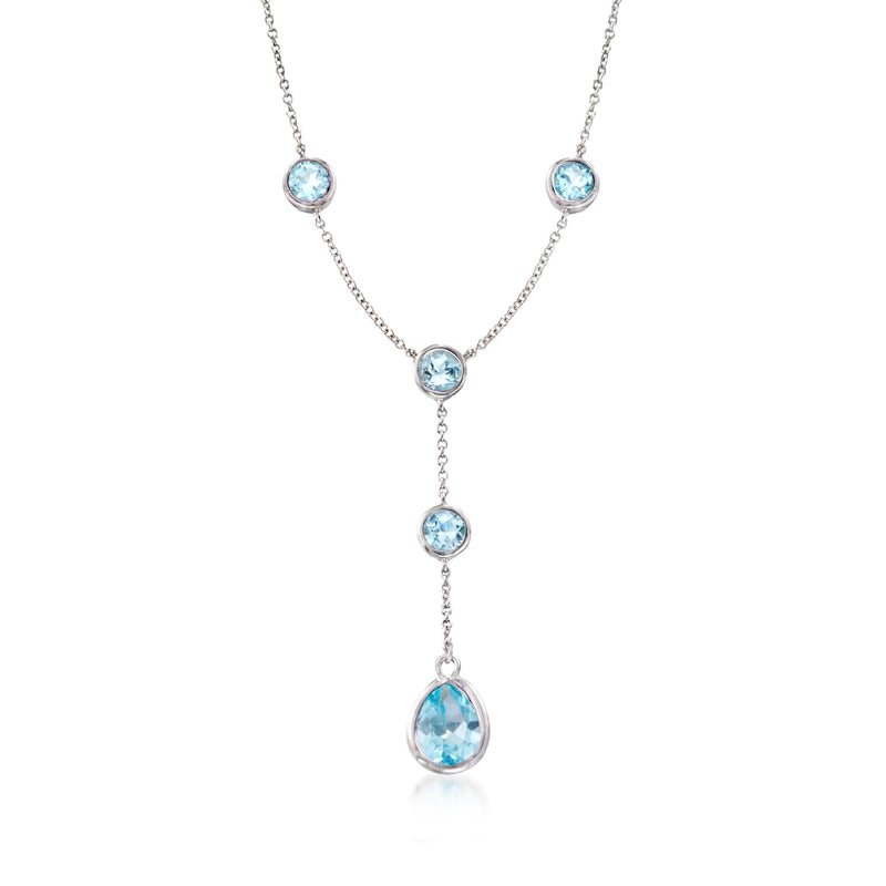 Sterling silver Y-necklace with blue topaz round stones and teardrop pendant