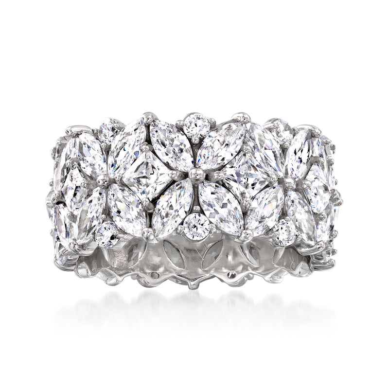 Sterling silver eternity band with multi-shaped clear CZ stones in a full row