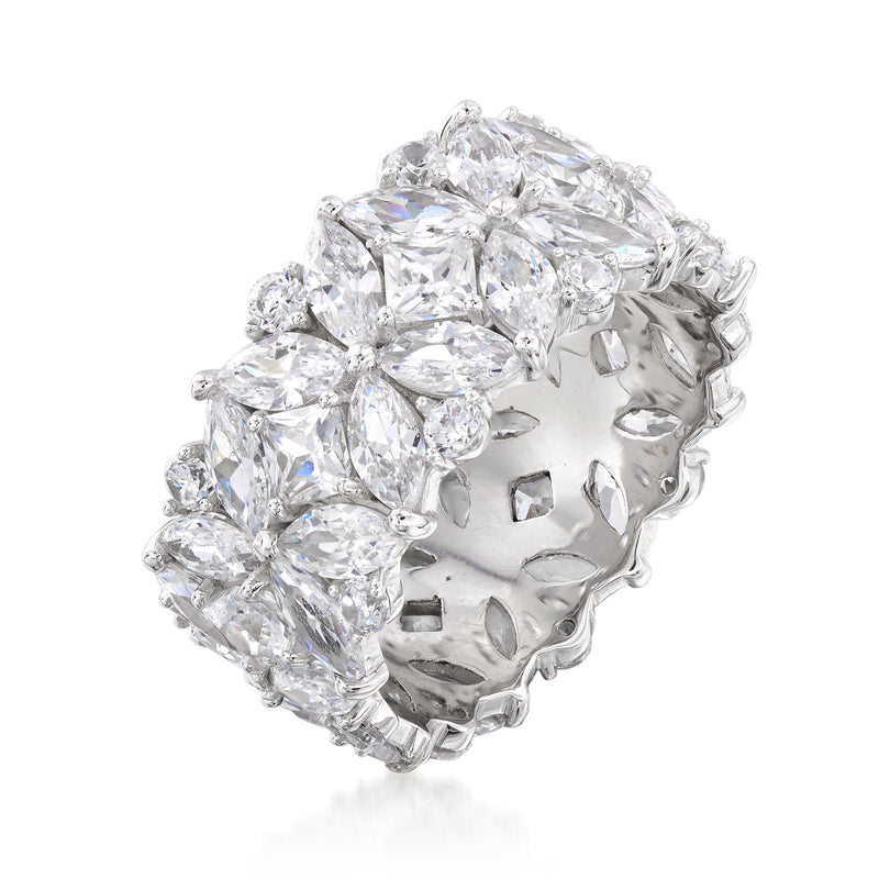 Sterling silver CZ eternity band with large oval and marquise clear stones, side view
