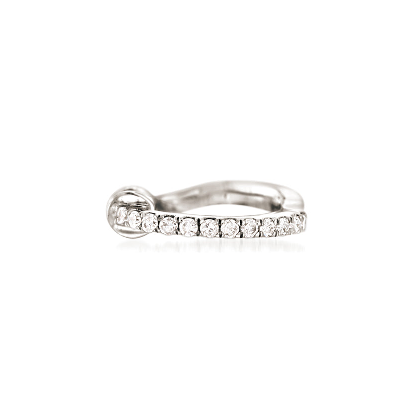 14kt white gold diamond single ear cuff with a row of small round stones
