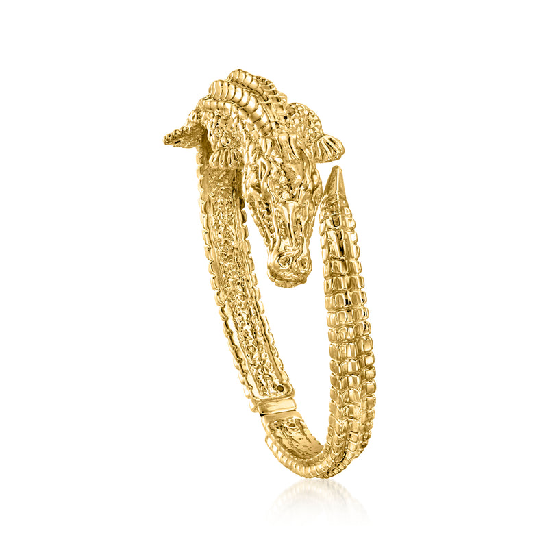 Yellow gold alligator-shaped bangle bracelet with raised head detail