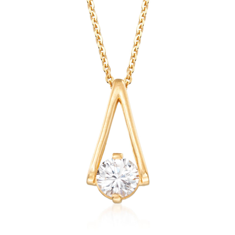 14kt gold over sterling triangle pendant necklace with clear CZ center