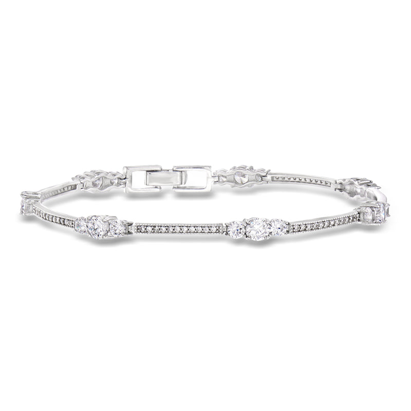 Sterling silver station bracelet with round CZ stones and box clasp