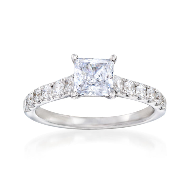 14kt white gold diamond engagement ring setting with princess-cut center stone