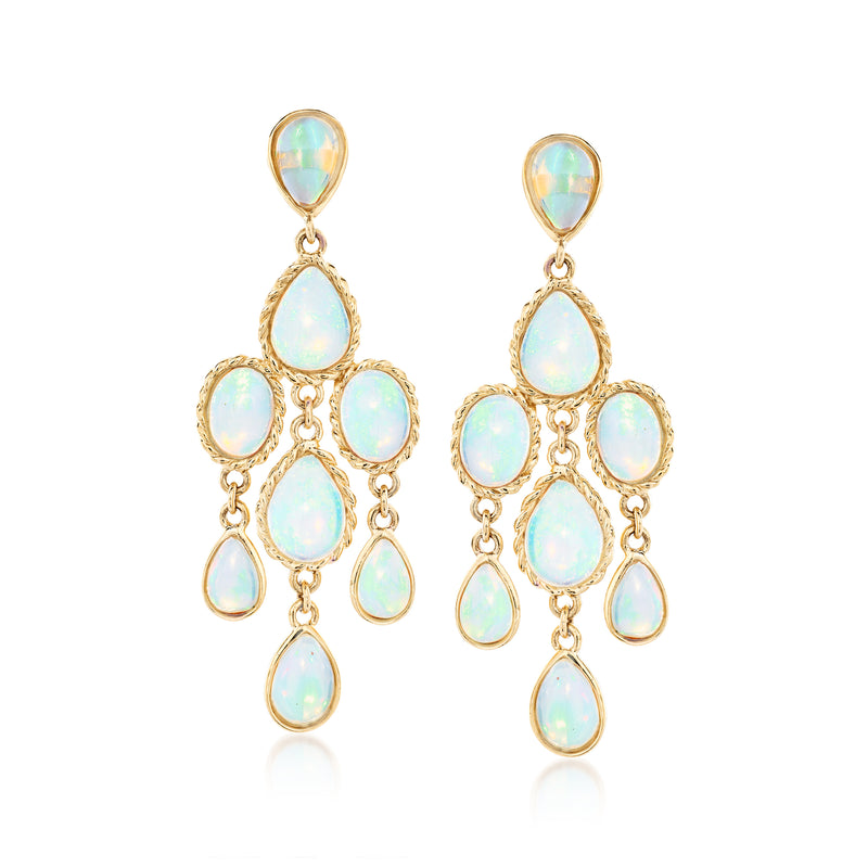 14kt yellow gold chandelier drop earrings with opal teardrop cluster