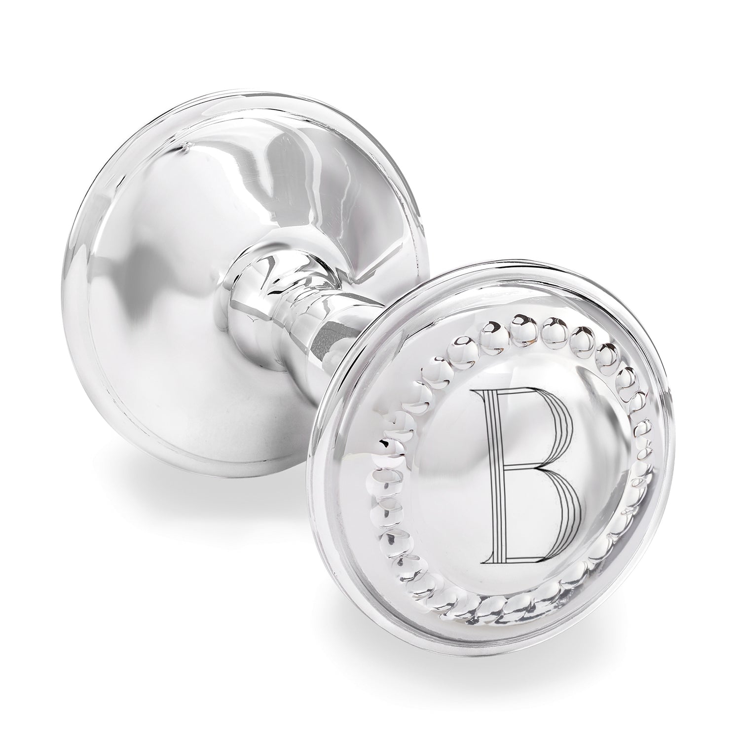 Cunill Sterling Silver Personalized Baby Rattle with Beaded Border