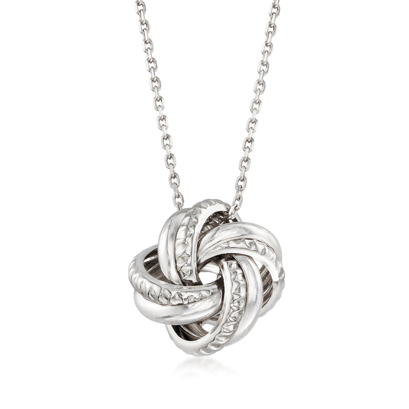 Sterling silver love knot pendant necklace with twisted knot heart design
