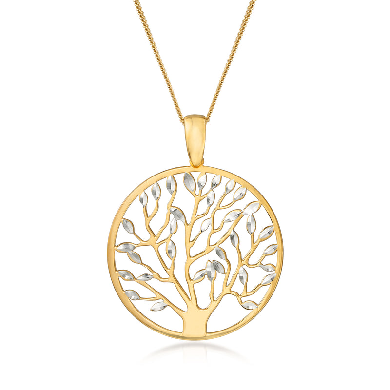 Tree of Life pendant necklace in gold-tone over silver with round tree cutout
