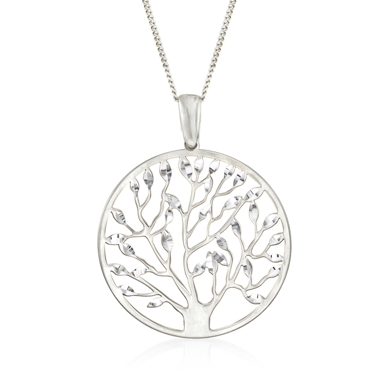 Sterling silver round tree of life pendant on a fine chain necklace