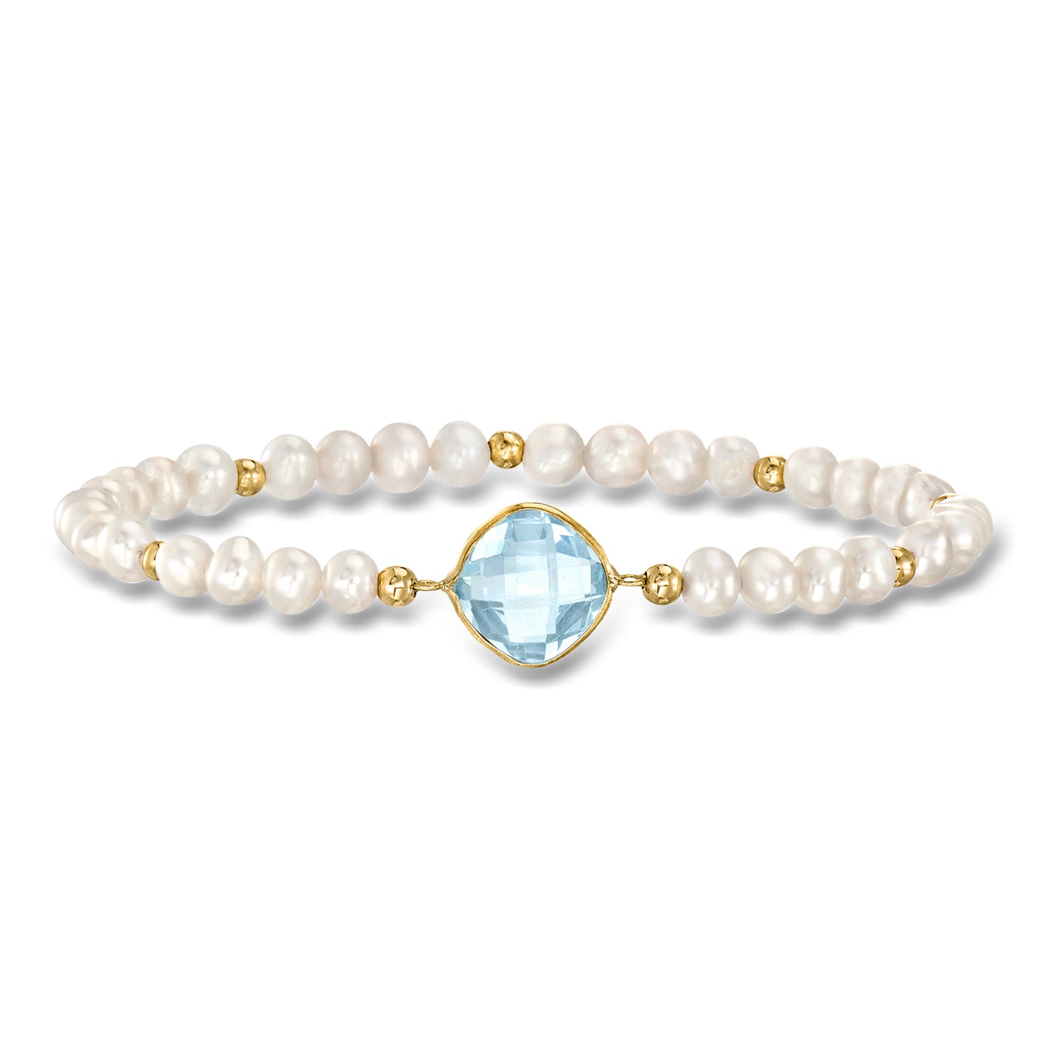 4.60 Carat Sky Blue Topaz and 4-5mm Cultured Pearl Bracelet in 14kt Yellow Gold