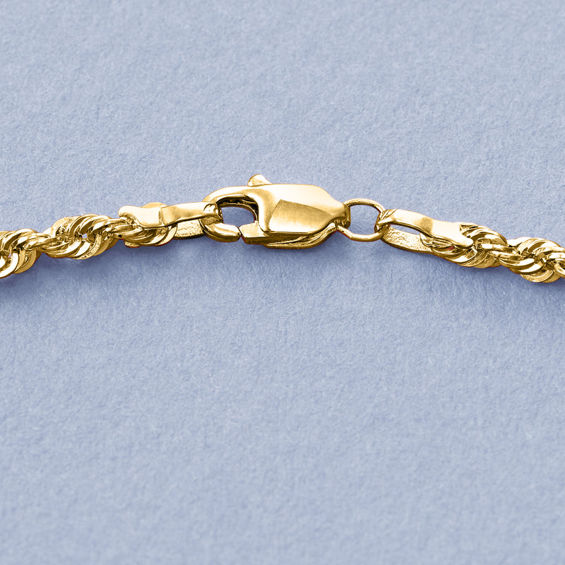 14kt yellow gold rope-chain necklace clasp with hinge and ring detail.