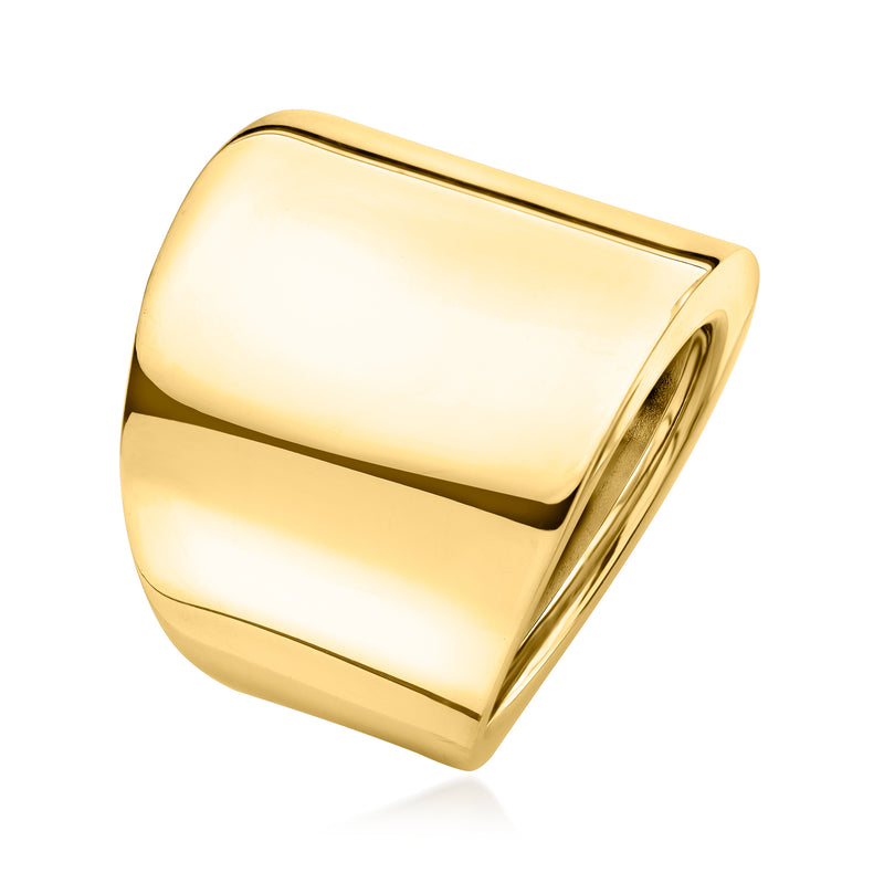 Wide polished 14kt yellow gold ring, rounded side profile