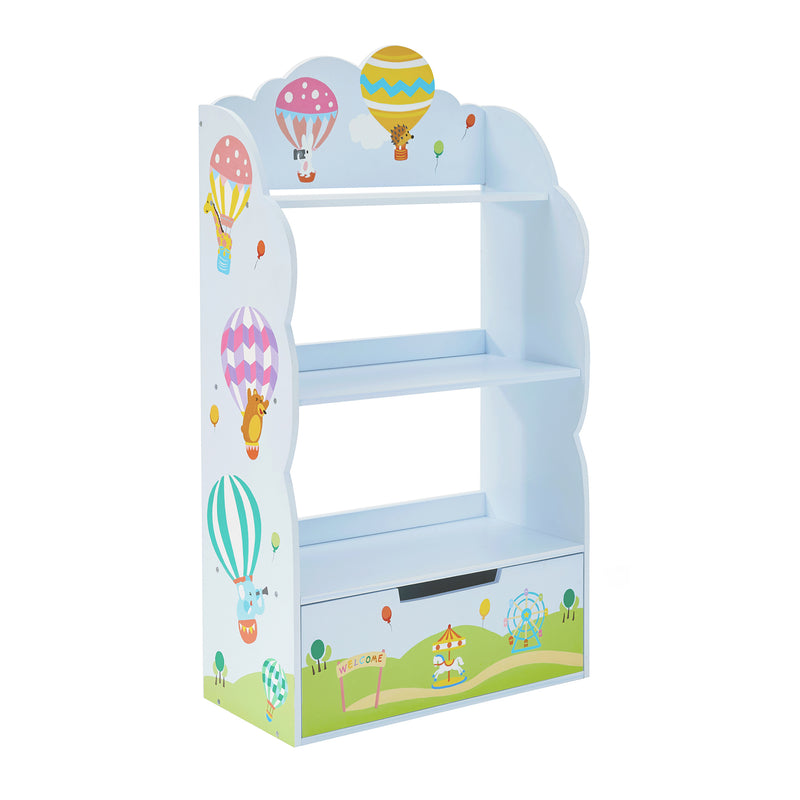 Fantasy Fields children's wooden bookshelf in light blue with hot-air balloon theme and 3 shelves