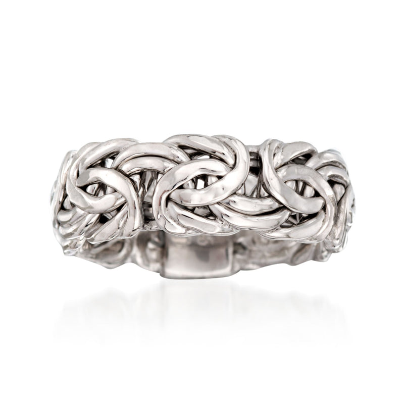 Sterling silver Byzantine chain ring with interlaced braided links