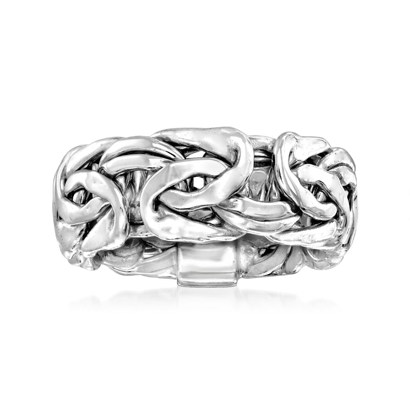 Wide sterling silver Byzantine chain-link ring, shiny polished finish