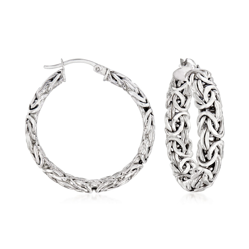 Sterling silver medium Byzantine hoop earrings, twisted link oval hoops
