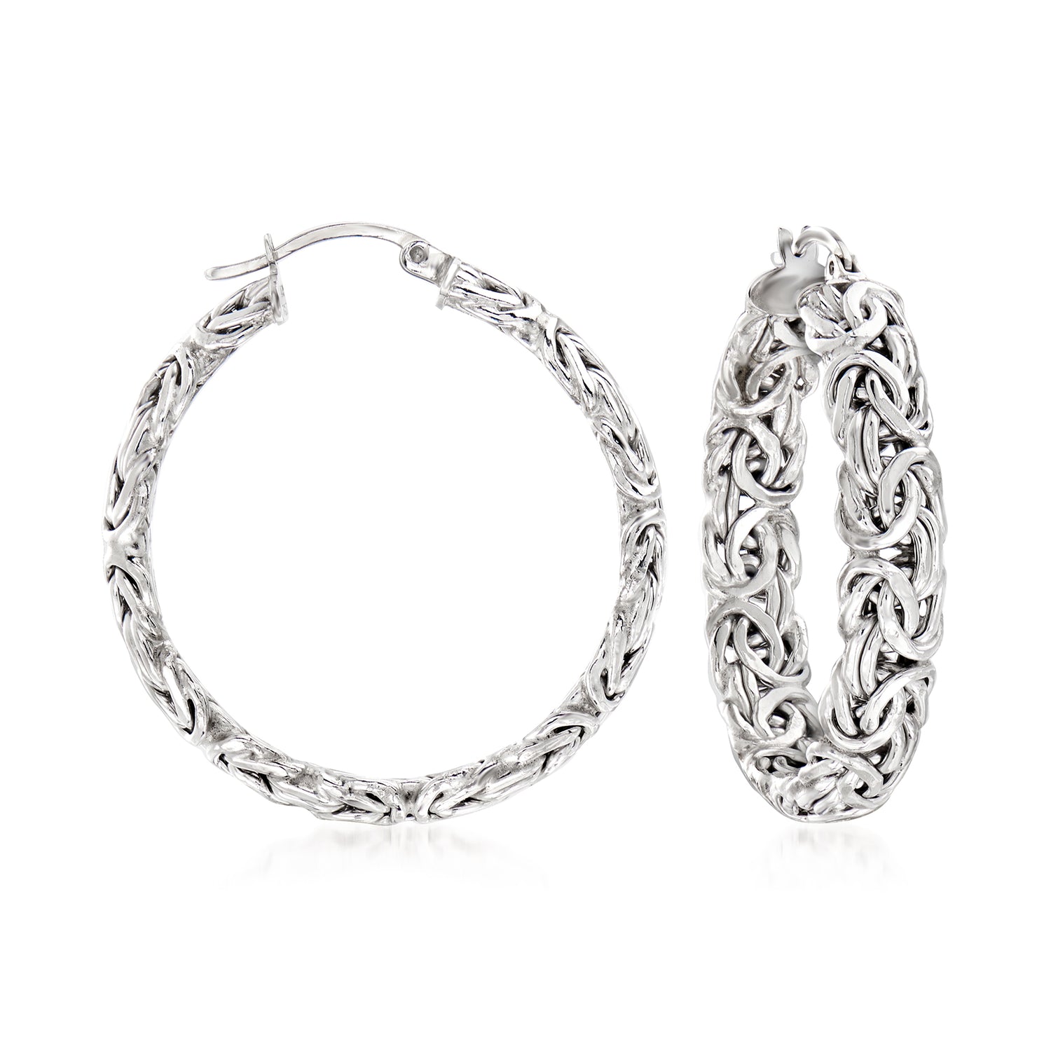 Sterling Silver Large Byzantine Hoop Earrings