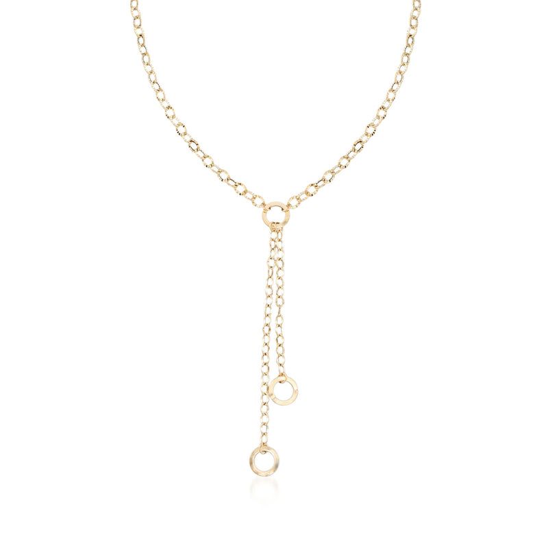 18kt yellow gold link lariat-style Y-necklace with round drop loops