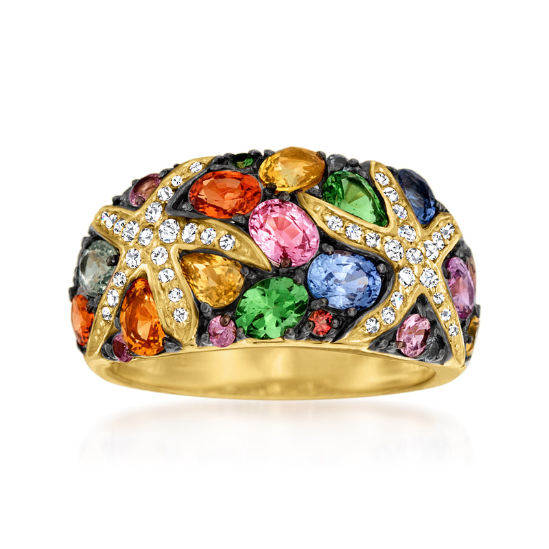 Starfish multi-gem ring in 14kt yellow gold with colorful oval and round gemstones
