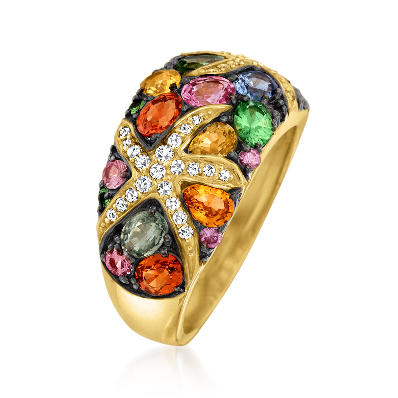 Starfish multi-gem ring in 14kt yellow gold with diamond-accented gemstone starfish