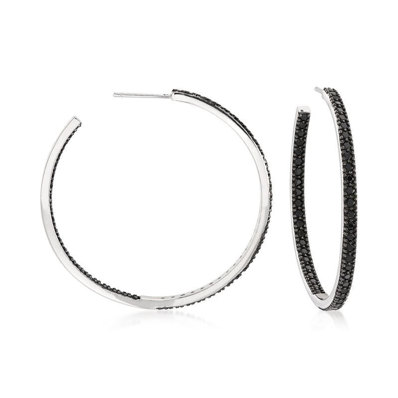 Sterling silver inside-outside hoop earrings with black spinel
