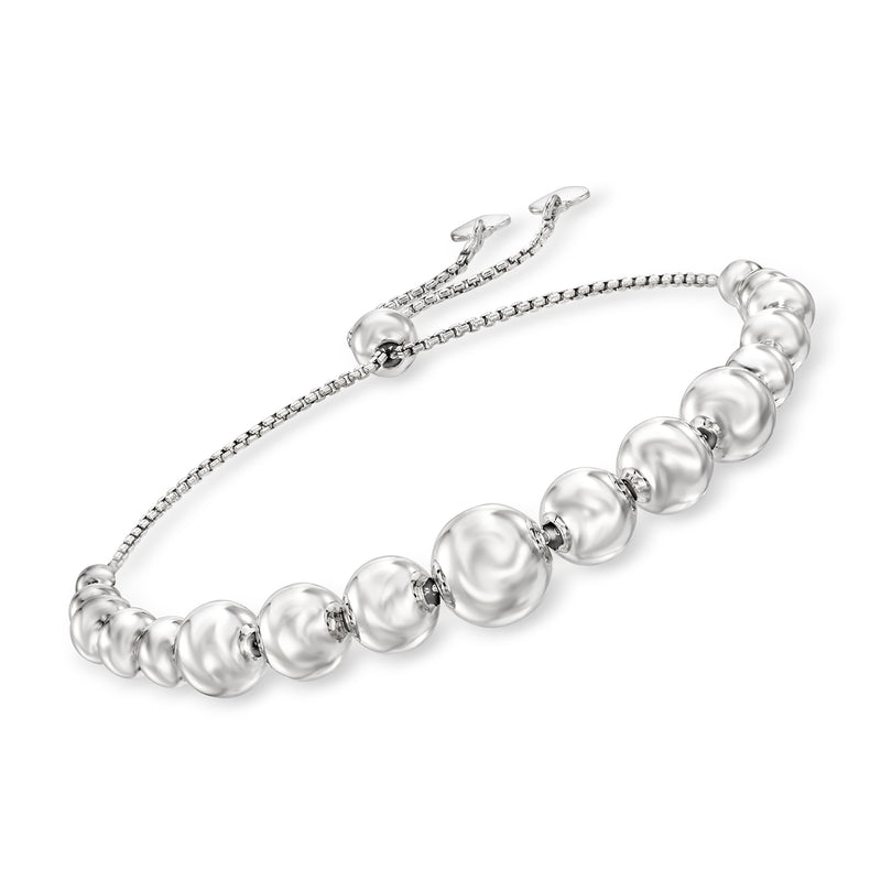 Sterling silver graduated bead bolo bracelet with polished round beads