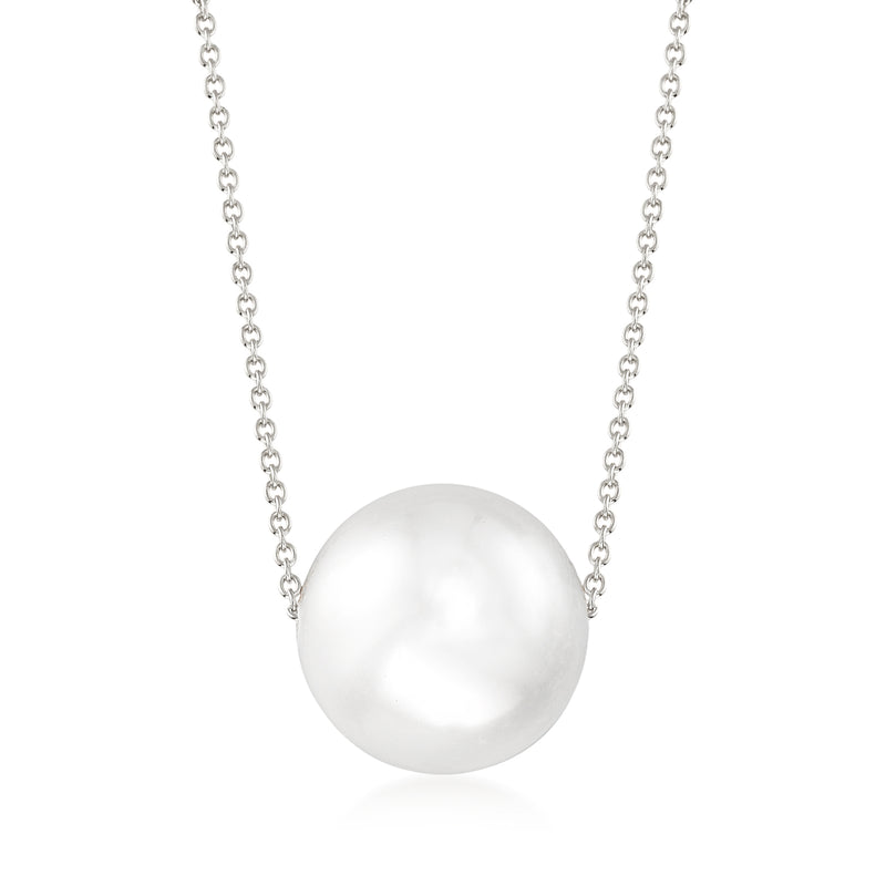 Sterling silver chain necklace with round white shell pearl pendant