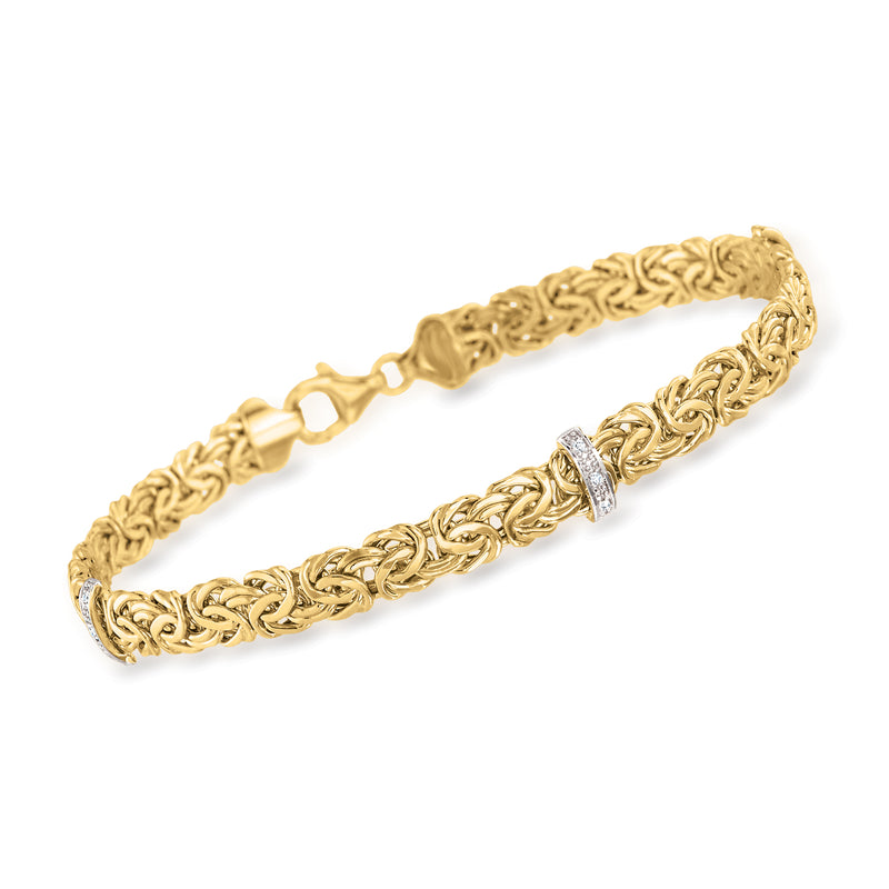 14kt yellow gold Byzantine bracelet with diamond-accent stations, chain links