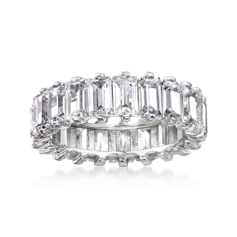 Sterling silver eternity band ring with baguette CZ stones in a curved row