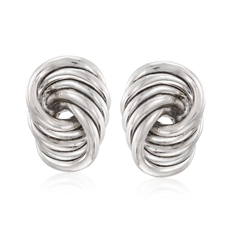 Sterling silver spiral knot clip-on earrings with twisted coiled front