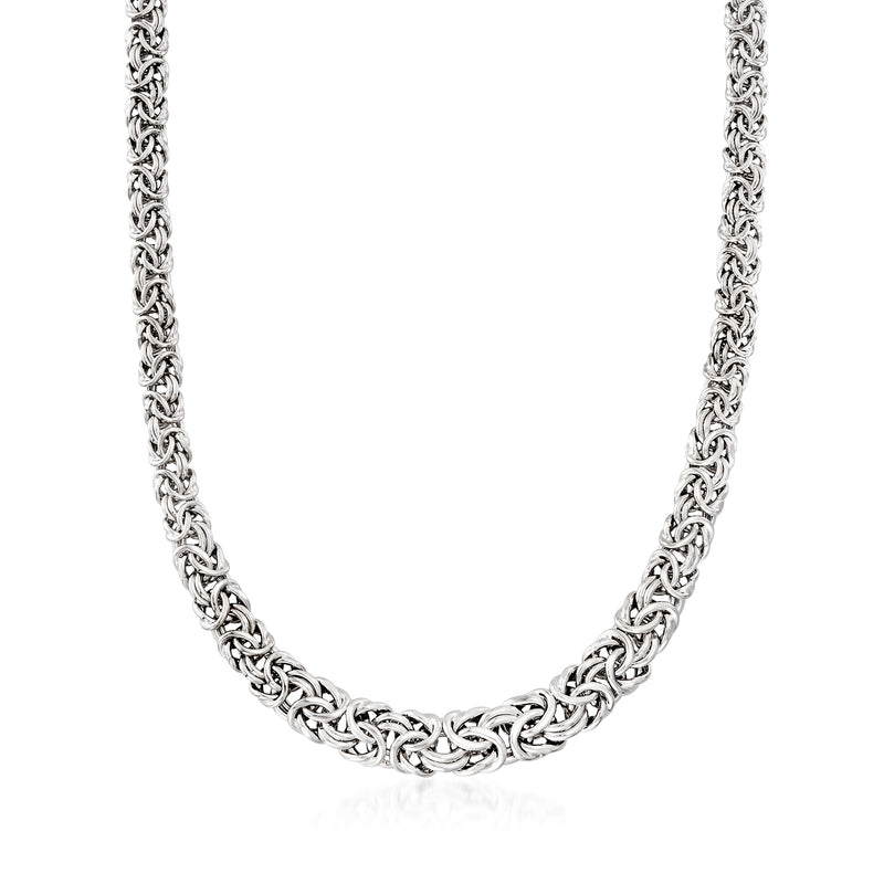 Sterling silver graduated Byzantine link necklace with interwoven chain links
