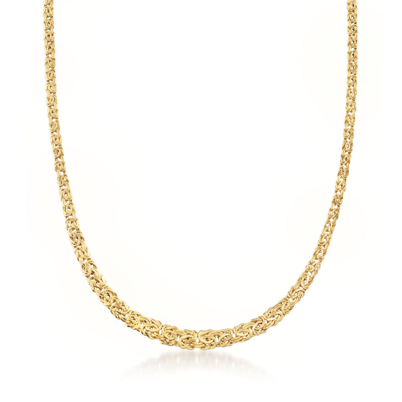 14kt yellow gold graduated Byzantine chain necklace, interlinked oval links