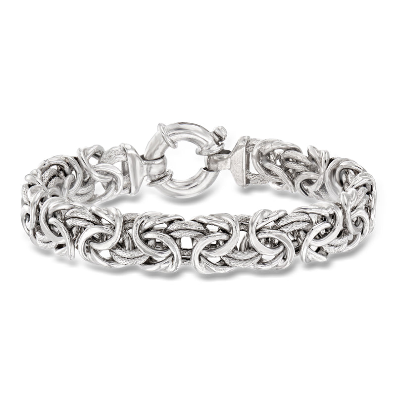 Sterling silver Byzantine bracelet with textured polished chain links and clasp