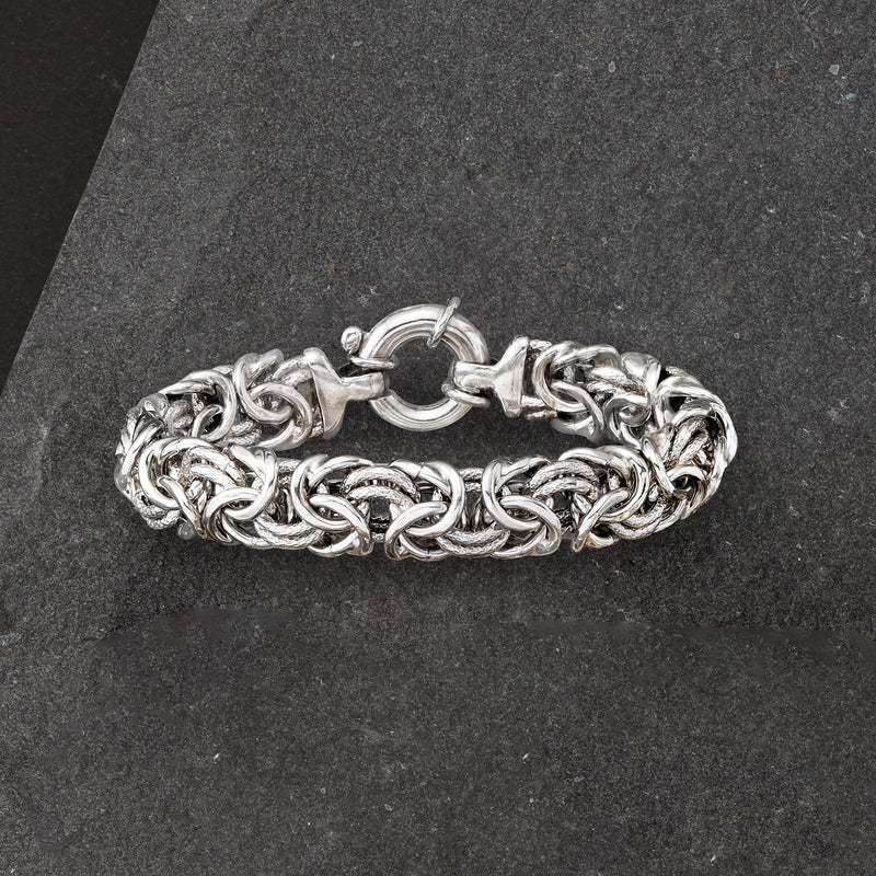 Sterling silver Byzantine bracelet with braided textured chain links and round clasp