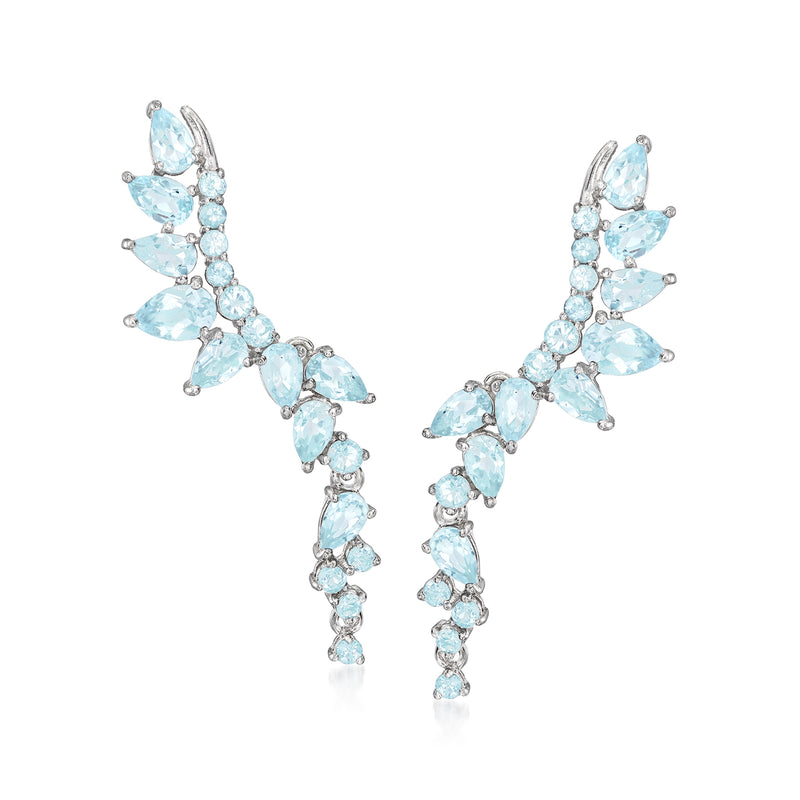 Sterling silver drop earrings with sky blue topaz marquise stones, leaf-like cluster