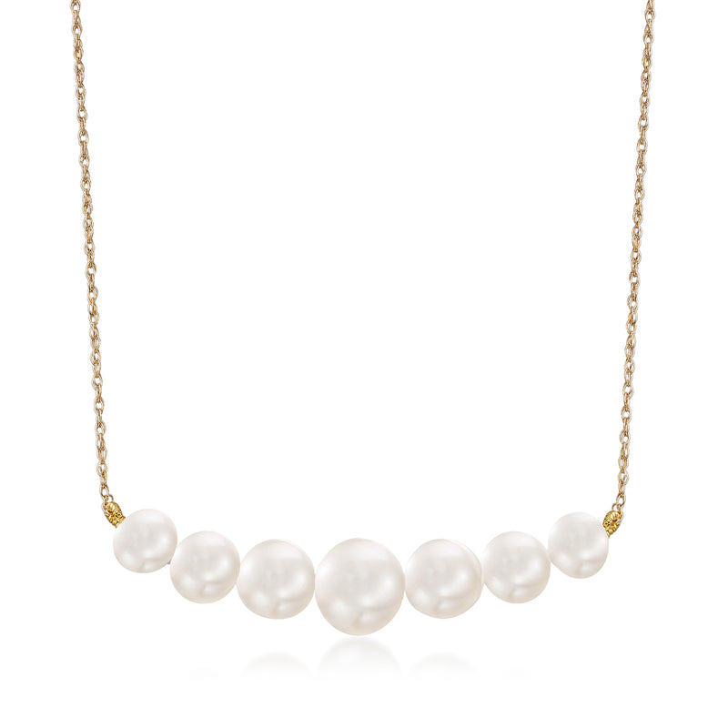 Graduated cultured pearl necklace in 14kt yellow gold, 5–9mm round pearls on chain