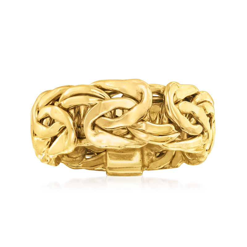 Gold over sterling Byzantine chain-link ring with chunky braided pattern, polished finish