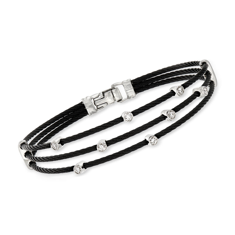 ALOR black cable diamond bracelet with multi-row beaded stations and clasp