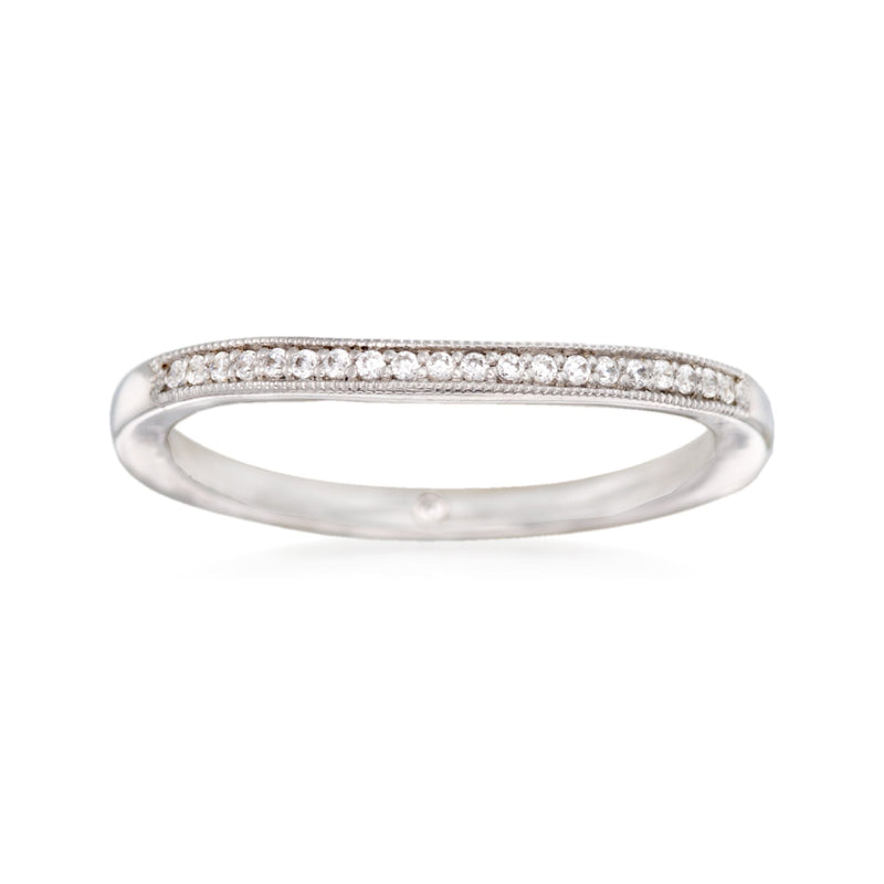 Gabriel Designs 14kt white gold curved wedding ring with diamond accents